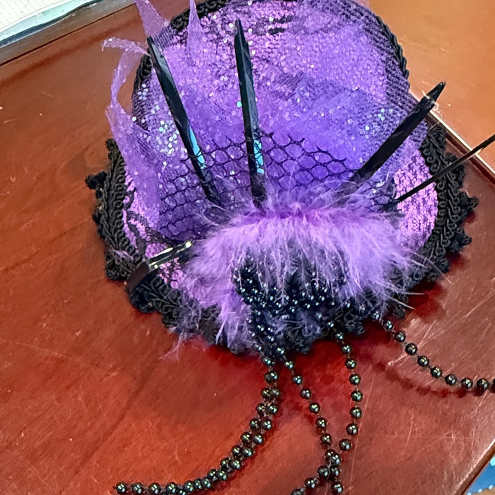 Purple Feathered Mini Fascinator Hair Clip - Women Accessories